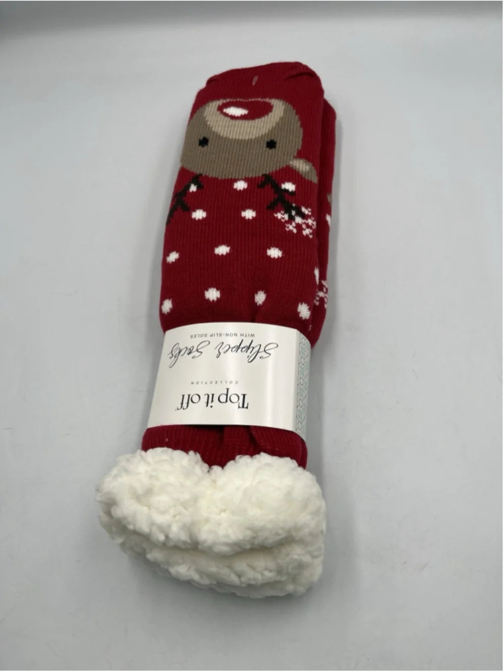 Top It Off Slipper Socks REINDEER Soft COZY WHEN YOUR FEET ARE FREEZZING SEE